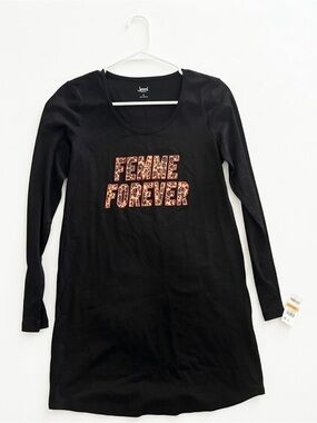 Jenni Women’s Small Black Graphic Nightshirt - Leopard Print Lettering